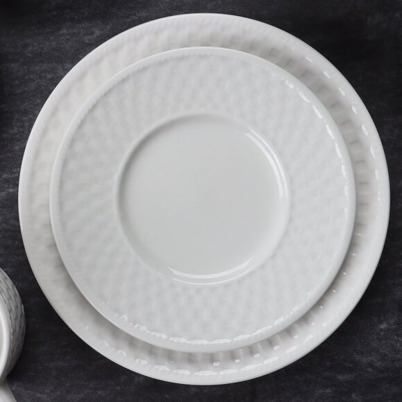 Oneida Casual Settings Basket Weave Salad Plate and Flat Cup & Saucer Set of 4 - Picture 6 of 10